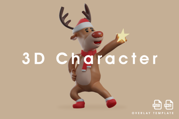 3D Christmas Deer Cartoon Having Star: A Versatile Design for Festive Creativity