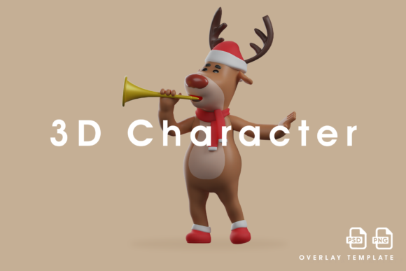 3D Christmas Deer Playing Trumpet – A Unique Design Element for Festive Projects