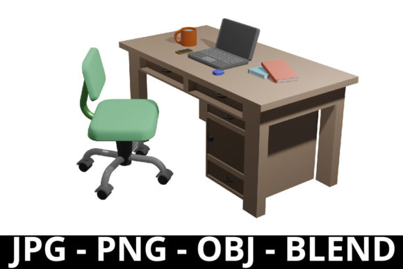 3D Rendering Office Desk for Scene