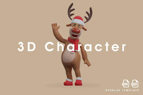 Cartoon Christmas Deer 3D Waving Hand: A Festive Design Asset for Your Creative Projects
