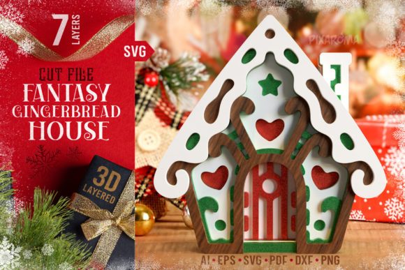 Fantasy Gingerbread House 3D Layered SVG for Creative Holiday Projects