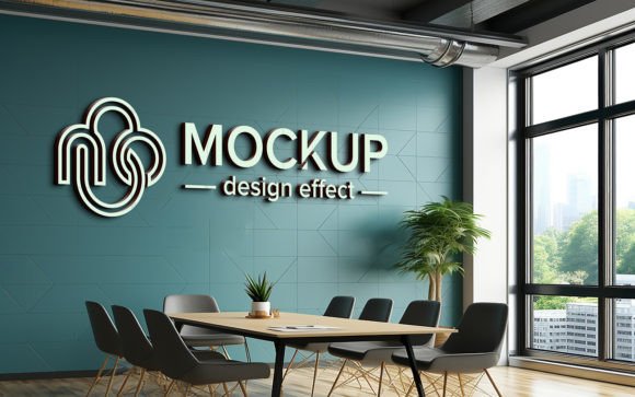 Logo Mockup 3D Sign in Office Black Wall
