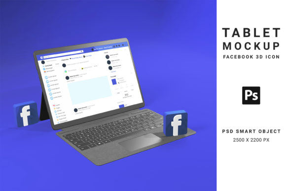 Tablet Mockup with Facebook 3d Icon